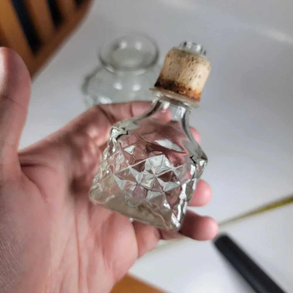 Vintage Cut  diamond Glass Decanter with Cork Stopper-Very Elegant/Rare